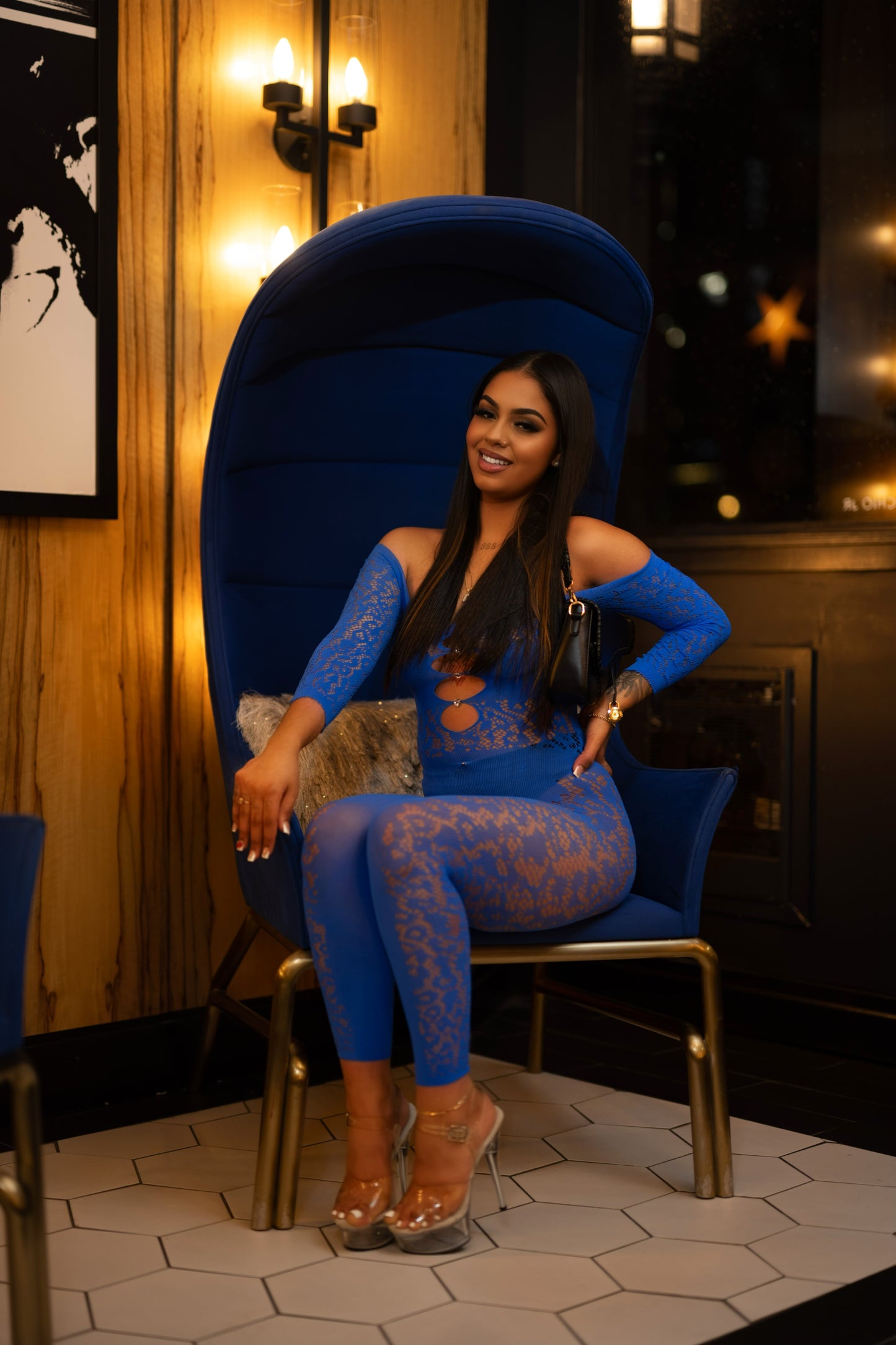 ‘Luxe Me’ Seamless Lace Jumpsuit - Blue