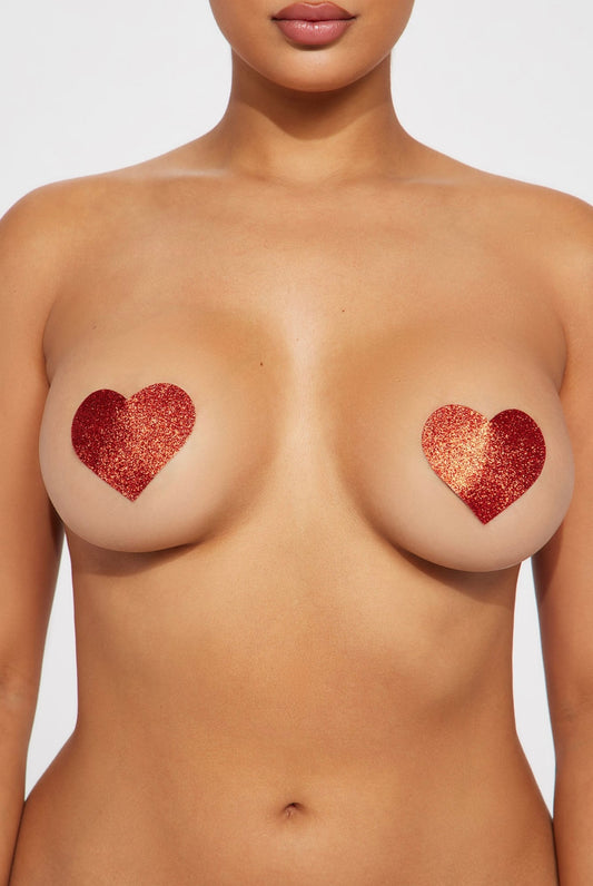 Red Glitter Heart Pasties