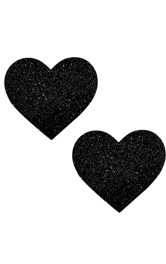 Black Glitter Heart Pasties